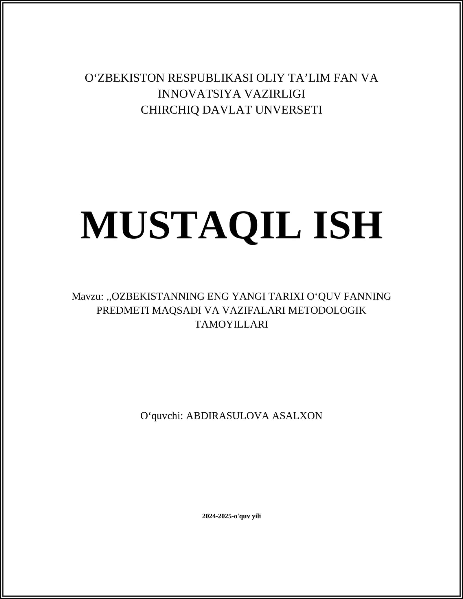 O‘zbekistonning Eng Yangi Tarixi