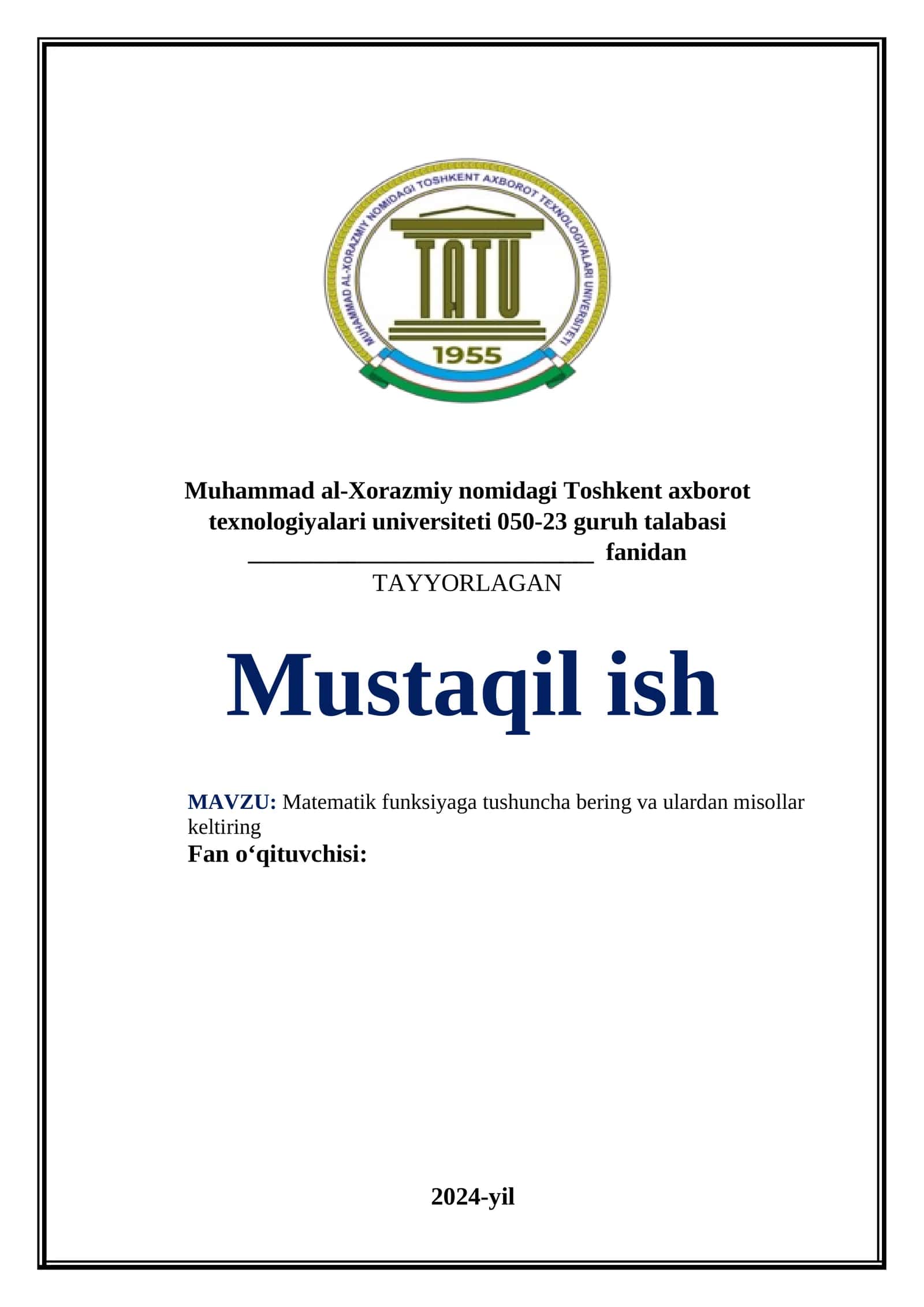 Matematik funksiyaga tushuncha bering va ulardan misollar keltiring