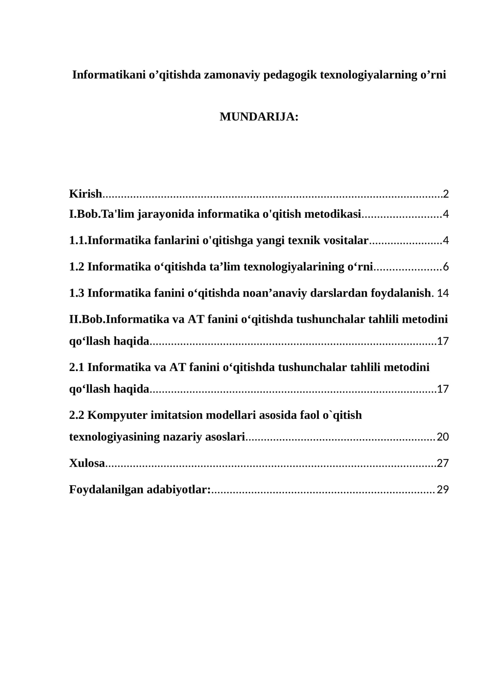 Informatikani o’qitishda zamonaviy pedagogik texnologiyalarning o’rni