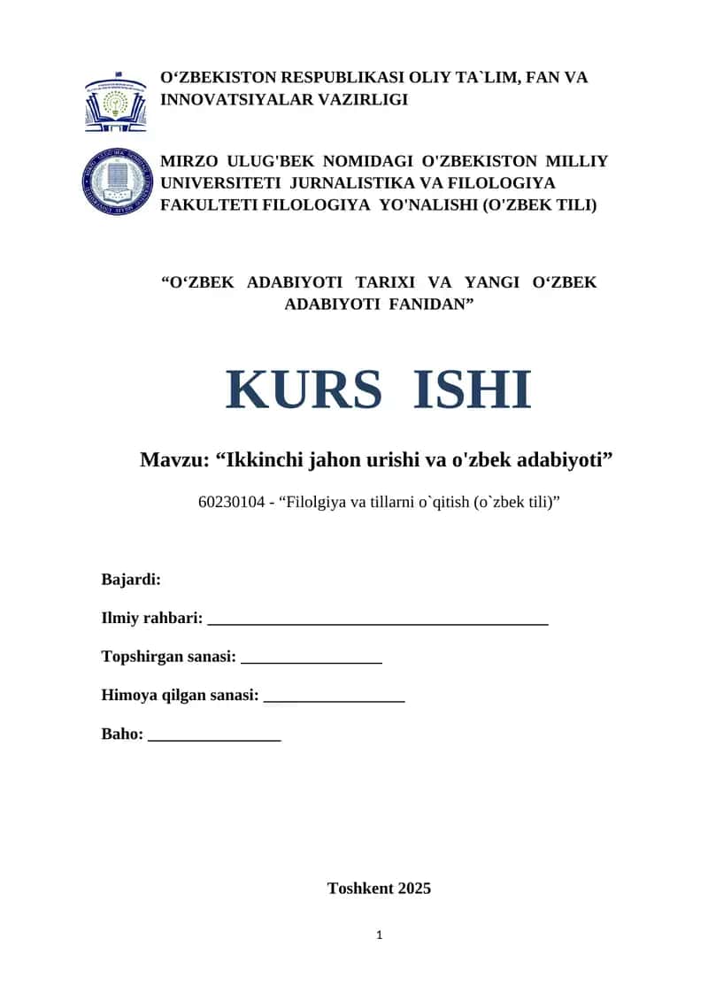 Ikkinchi jahon urishi va o'zbek adabiyoti