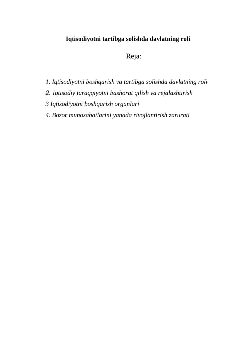 Iqtisodiyotni tartibga solishda davlatning roli