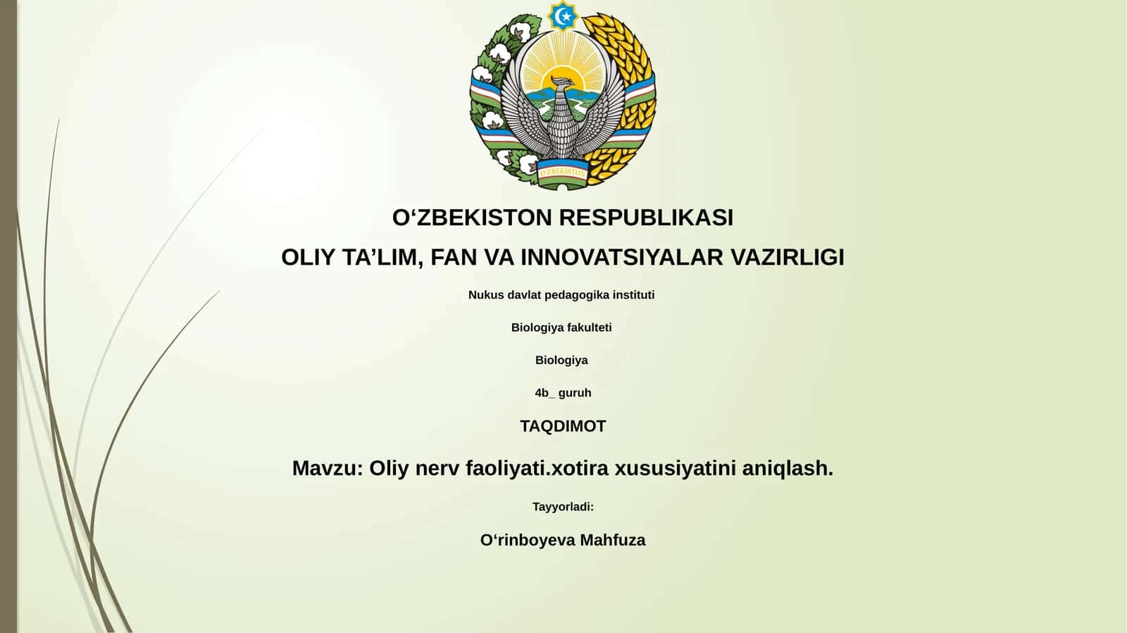 Oliy nerv faoliyati.xotira xususiyatini aniqlash