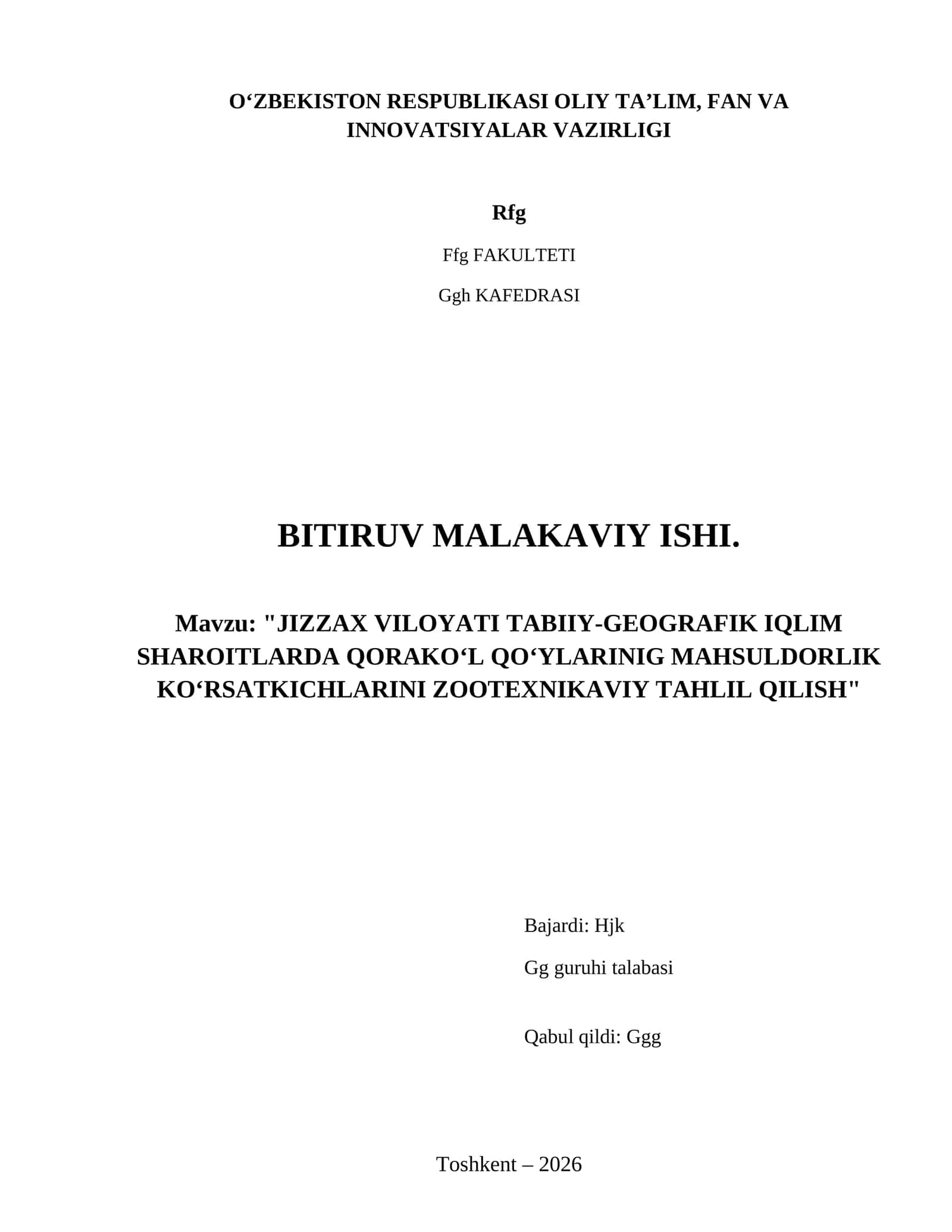 Jizzax viloyati tabiiy-geografik iqlim sharoitlarda Qorako‘l qo‘ylarinig mahsuldorlik ko‘rsatkichlarini zootexnikaviy tahlil qilish