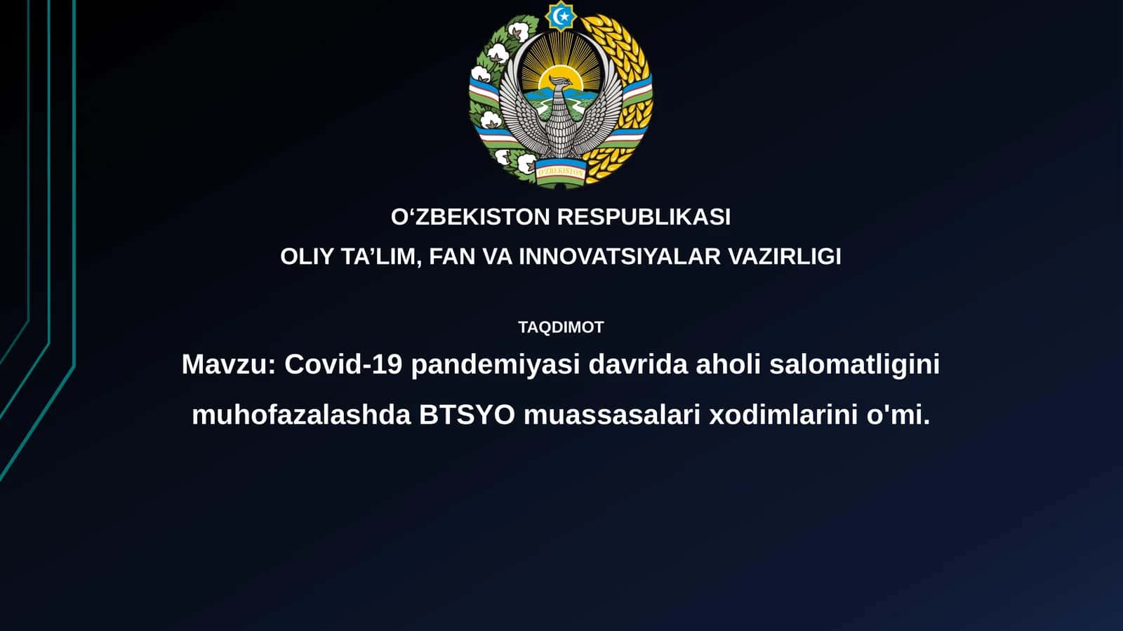Covid-19 pandemiyasidavrida aholi salomatligini muhofazalashda BTSYO muassasalarining o'rni