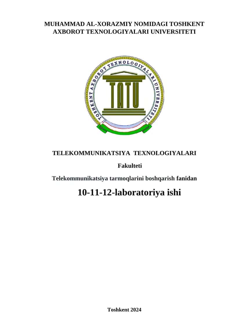 TELEKOMMUNIKATSIYA TEXNOLOGIYALARI Fakulteti Laboratoriya Ishi BGP Protokoli