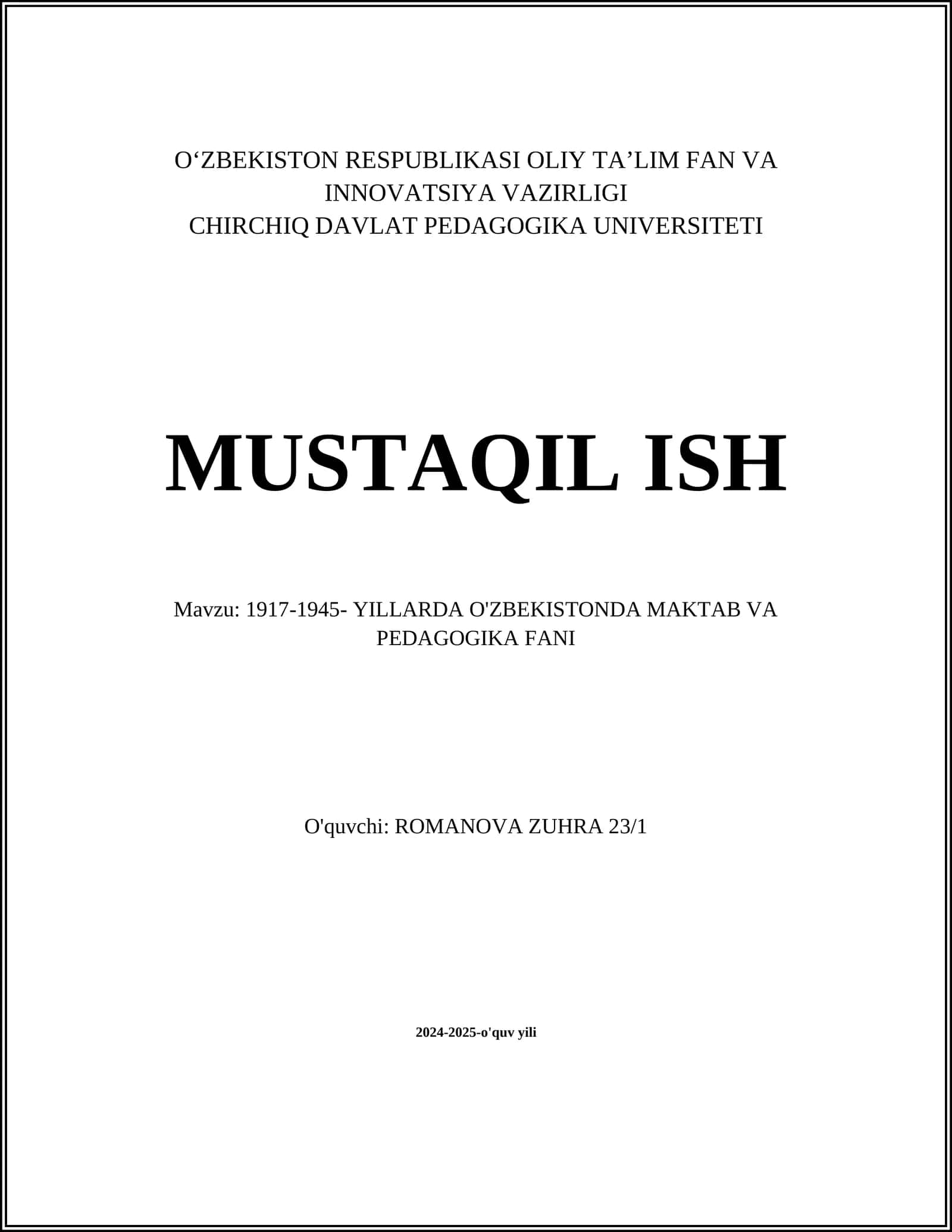 1917-1945- YILLARDA O'ZBEKISTONDA MAKTAB VA PEDAGOGIKA FANI
