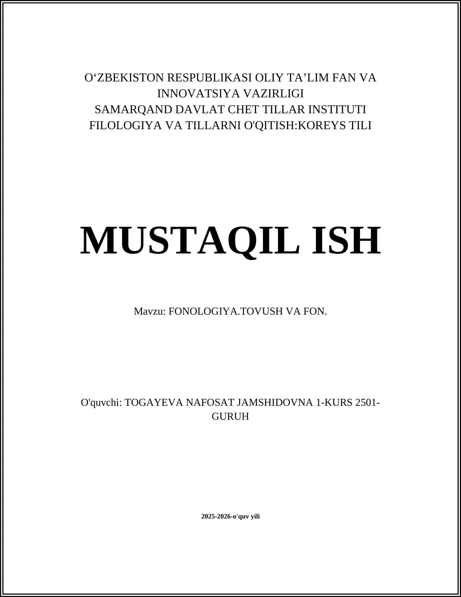 FONOLOGIYA.TOVUSH VA FON