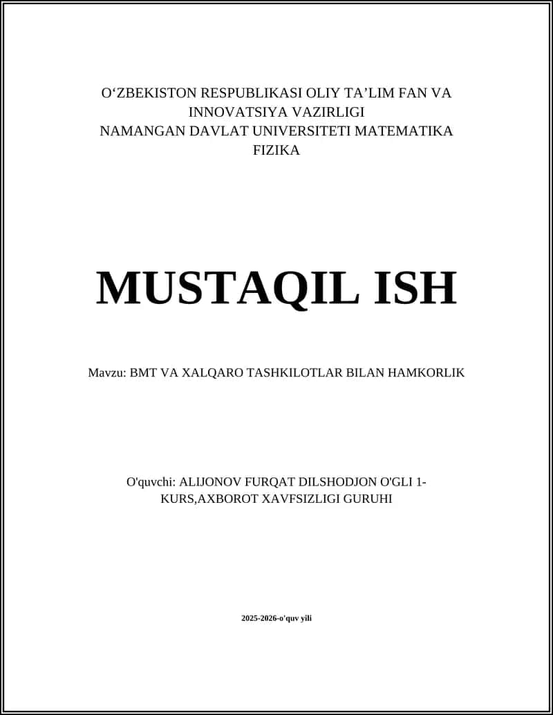 BMT VA XALQARO TASHKILOTLAR BILAN HAMKORLIK