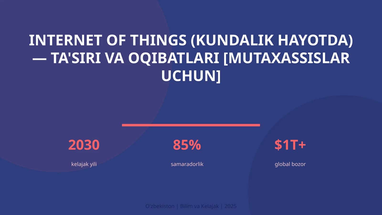 INTERNET OF THINGS (KUNDALIK HAYOTDA) — TA'SIRI VA OQIBATLARI [MUTAXASSISLAR UCHUN]