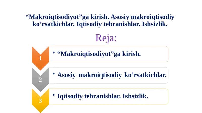 Makroiqtisodiyot”ga kirish. Asosiy makroiqtisodiy ko’rsatkichlar. Iqtisodiy tebranishlar. Ishsizlik