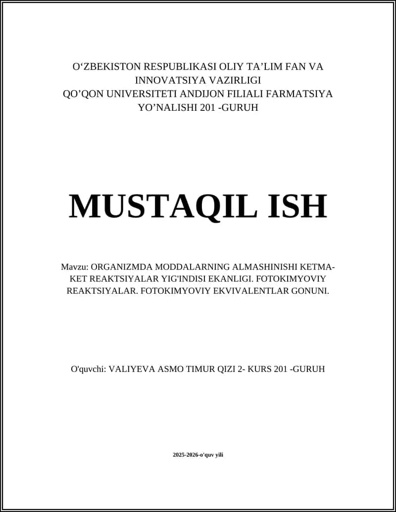 Organizmda Moddalar Almashinuvi