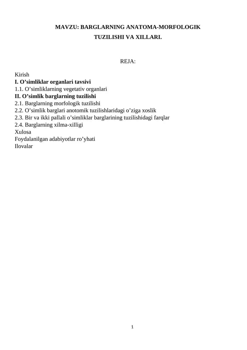 O’simliklar anatomiyasi va morfologiyasi