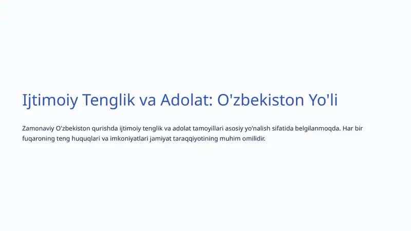 Ijtimoiy Tenglik va Adolat: O'zbekiston Yo'li