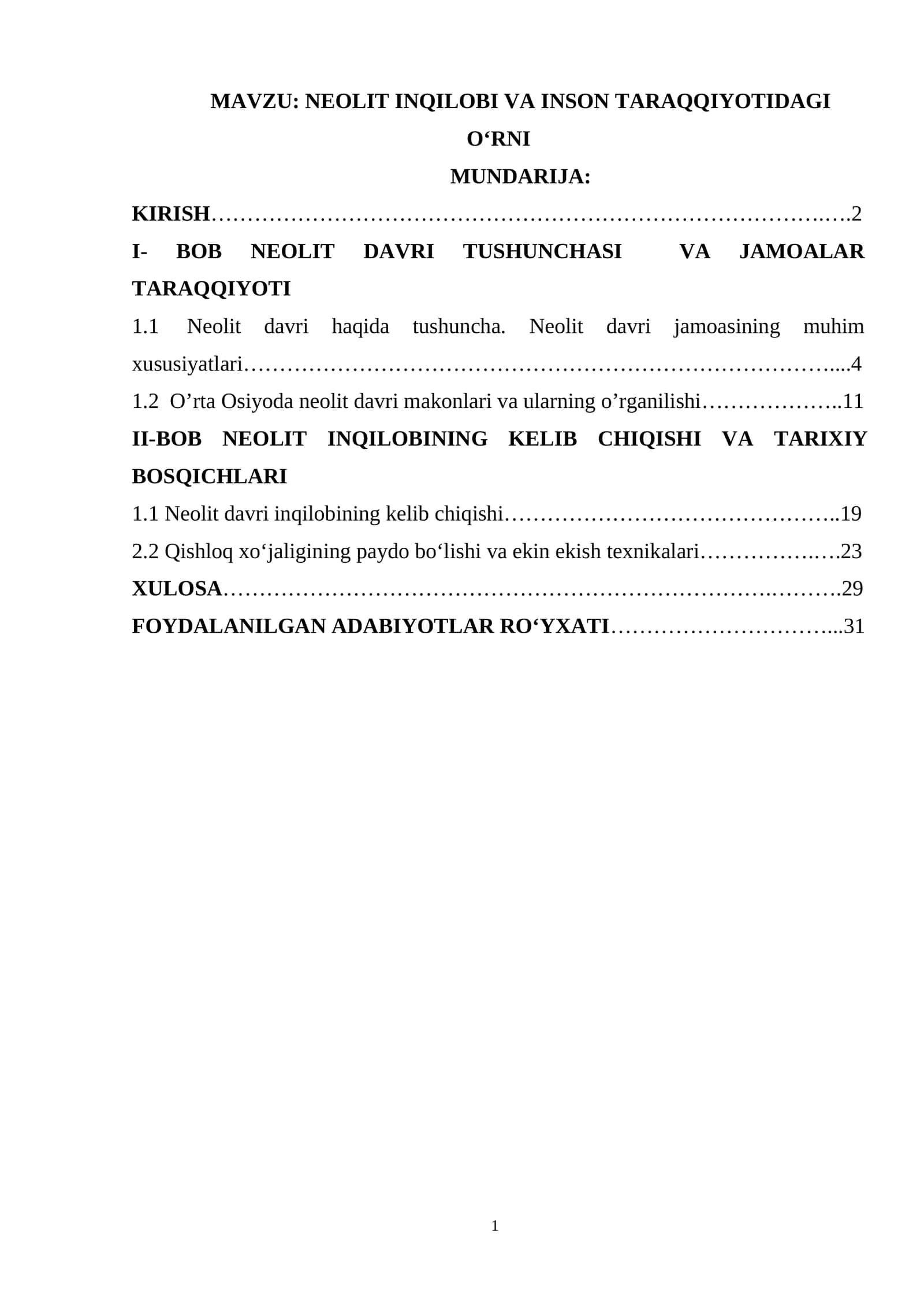 NEOLIT INQILOBI VA INSON TARAQQIYOTIDAGI O‘RNI