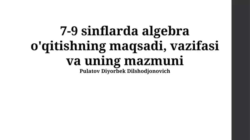 Algebra Ta'limining Vazifalari