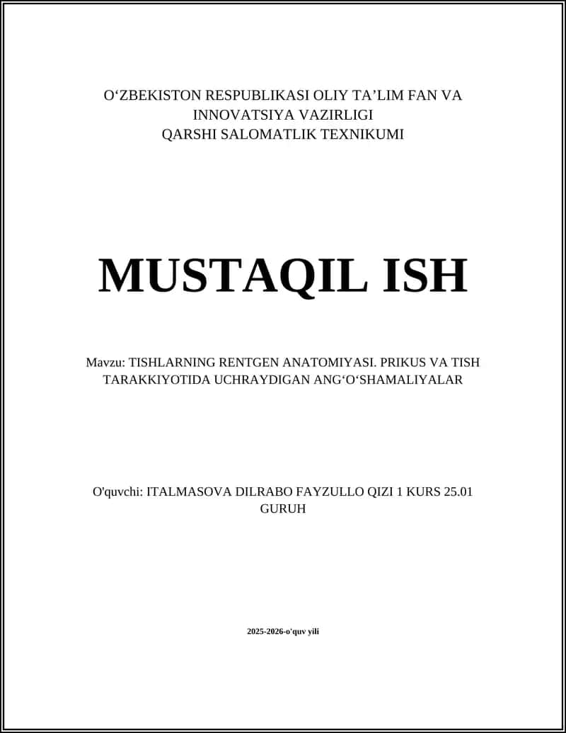 Tishlarning rentgenanatomiyasi