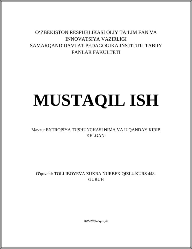 ENTROPIYA TUSHUNCHASI