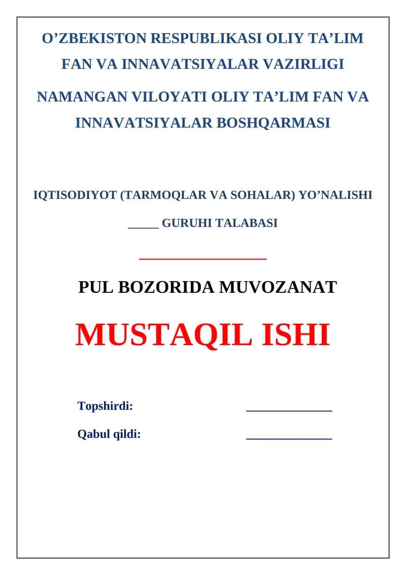 Pul bozorida muvozanat