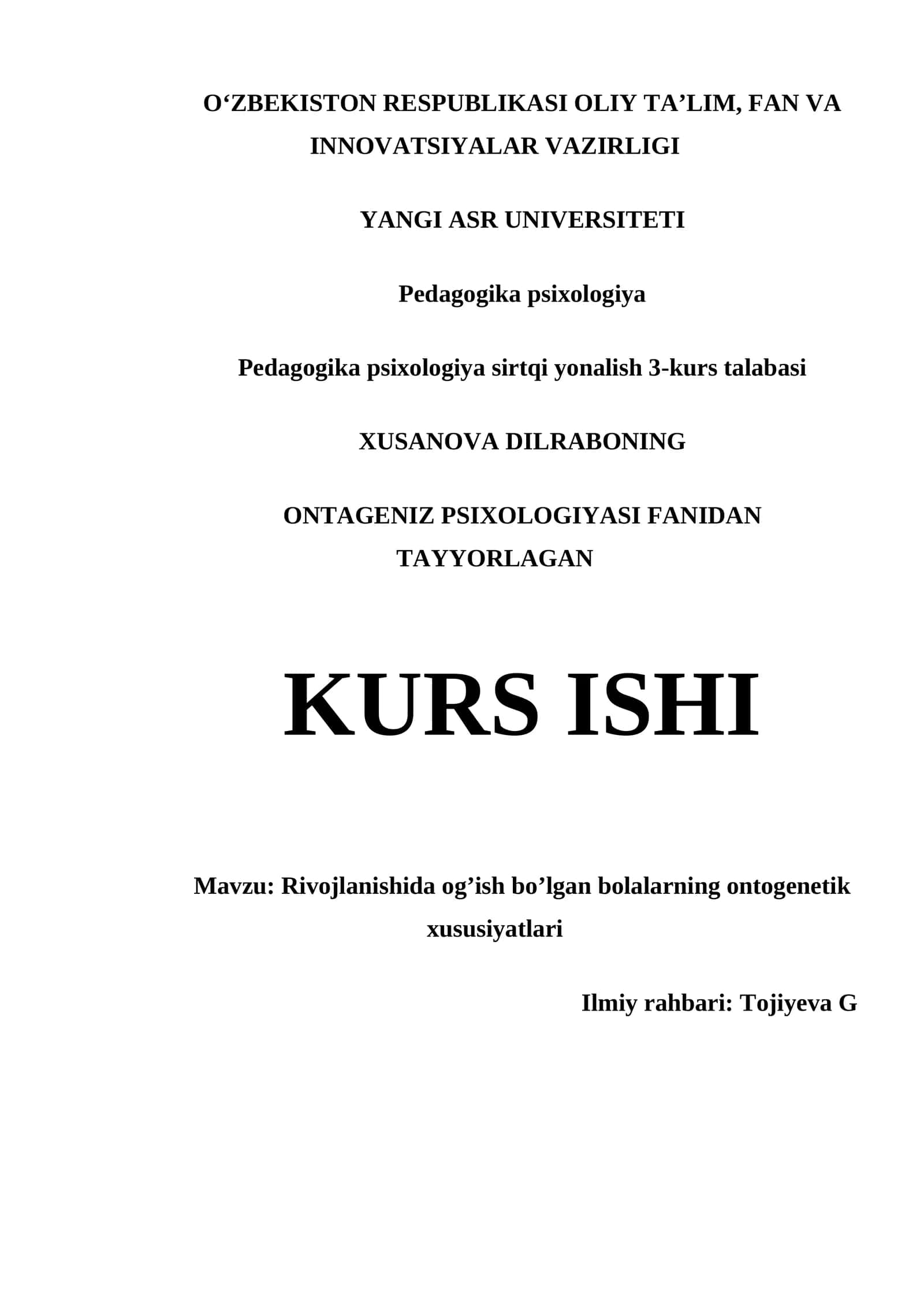 Pedagogika psixologiya sirtqi yonalish 3-kurs talabasi