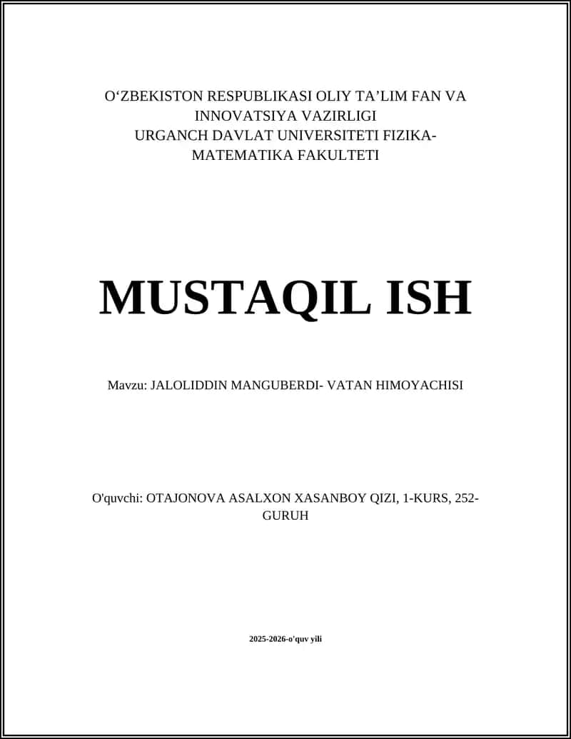 JALOLIDDIN MANGUBERDI- VATAN HIMOYACHISI