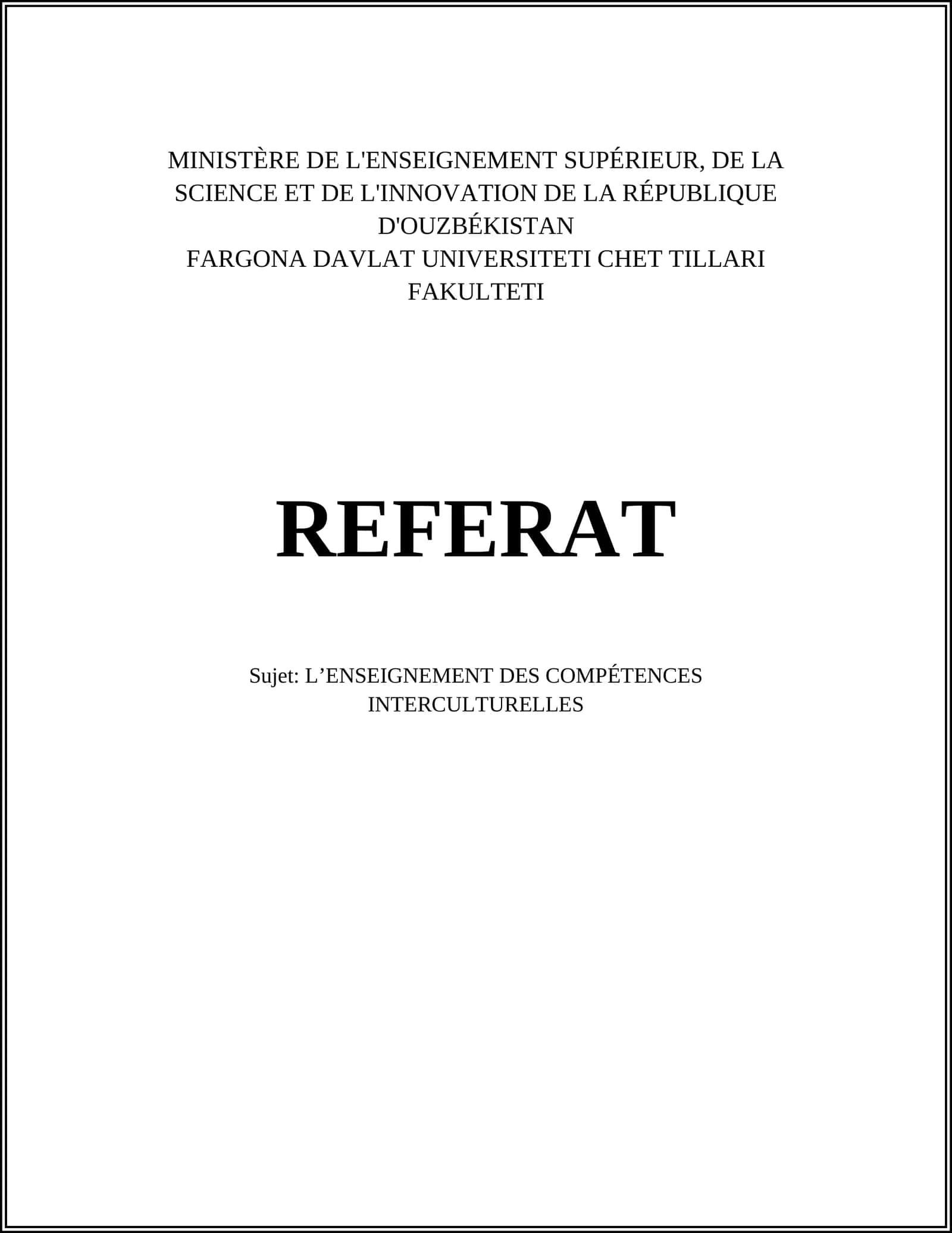 L’ENSEIGNEMENT DES COMPÉTENCES INTERCULTURELLES
