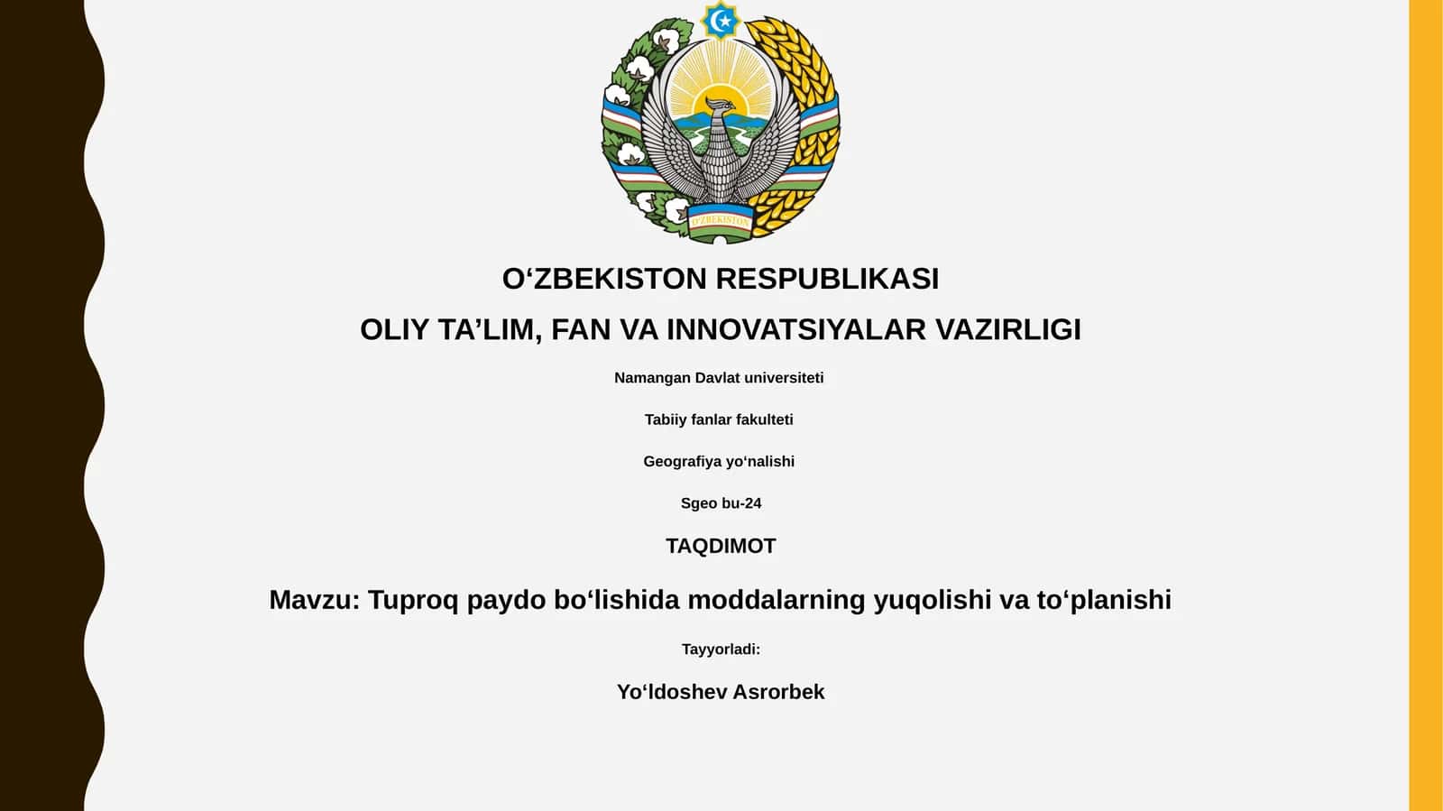 Tuproq paydo boʻlishida moddalarning yuqolishi va toʻplanishi