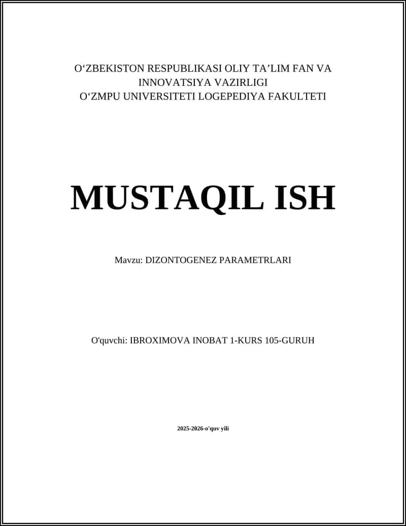 DIZONTOGENEZ PARAMETRLARI