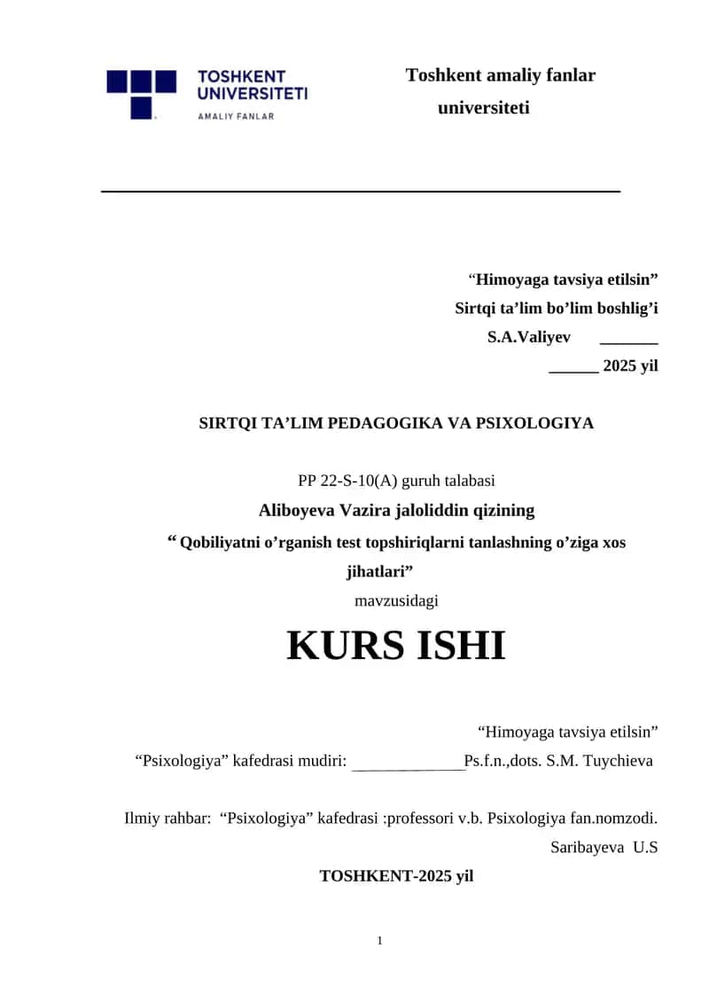 Qobiliyatni o’rganish test topshiriqlarni tanlashning o’ziga xos jihatlari
