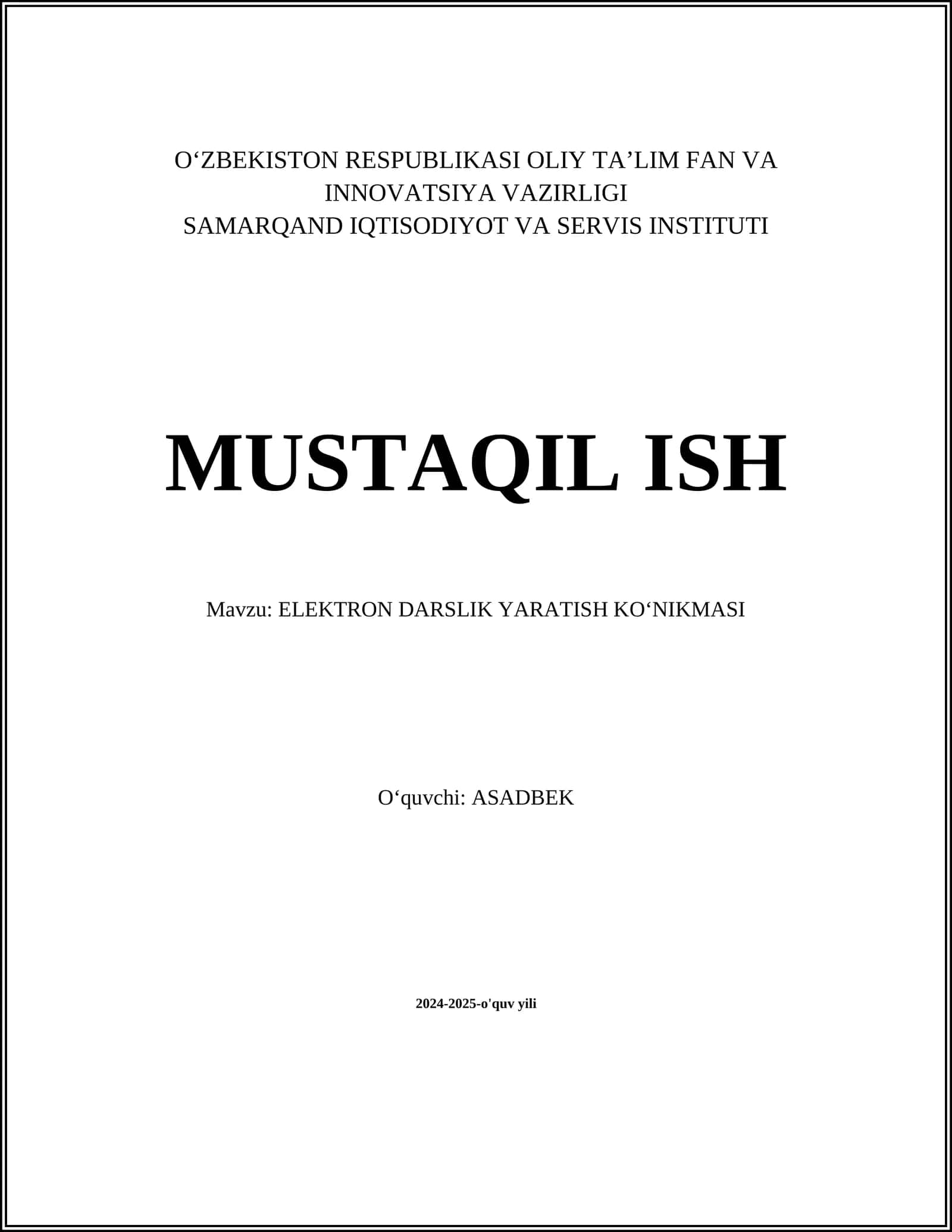 ELEKTRON DARSLIK YARATISH KOʻNIKMASI