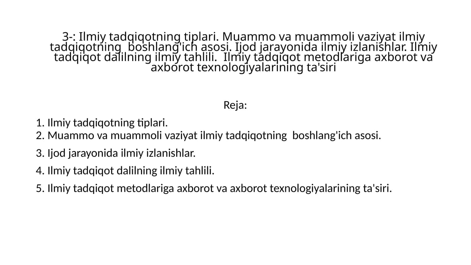 Ilmiy Tadqiqotning Tiplari