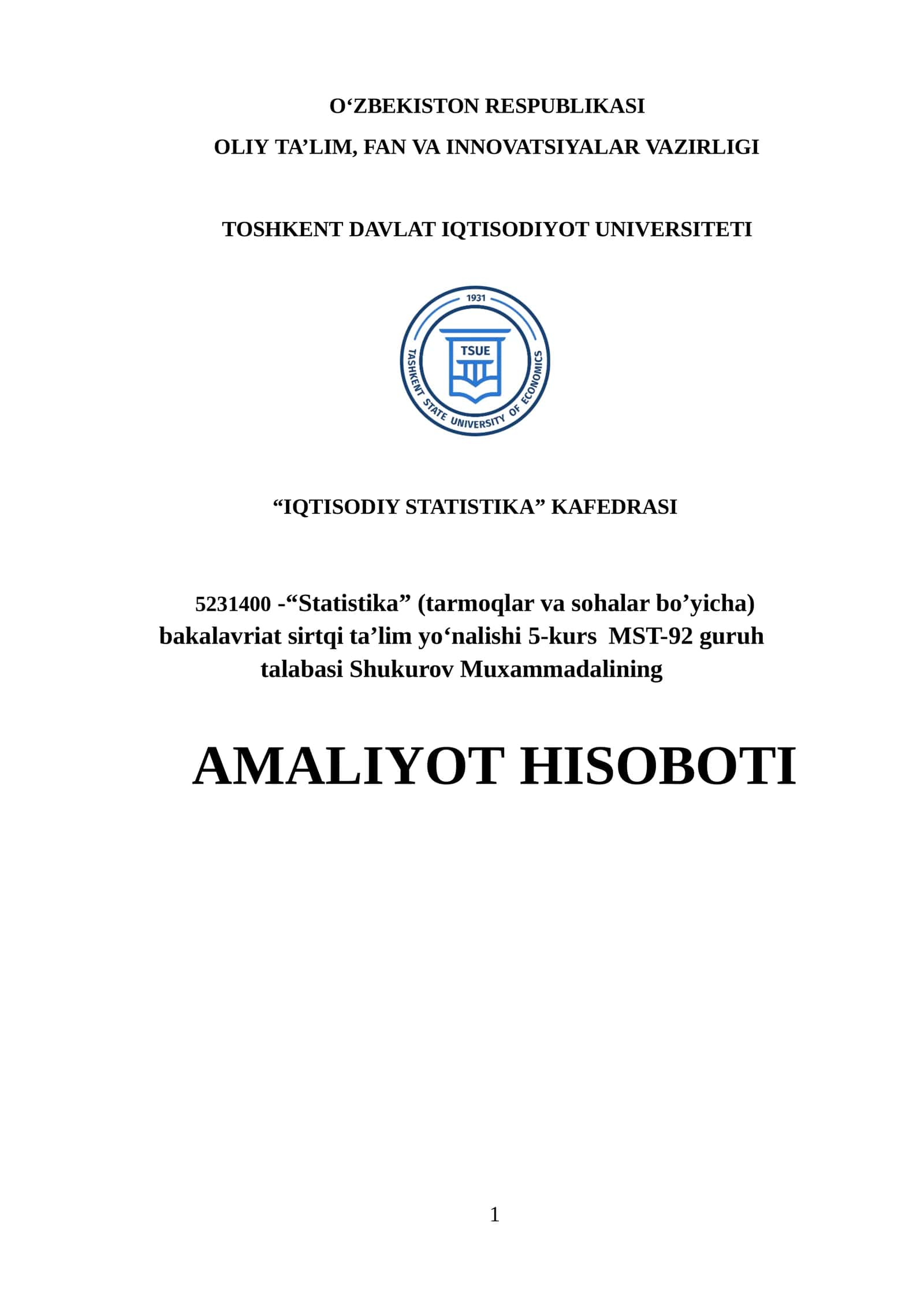 “ANGLESEY FOOD”. AMALIYOT HISOBOTI