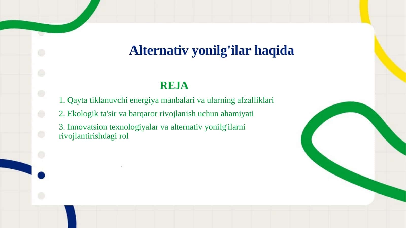 Alternativ yonilg'ilar haqida