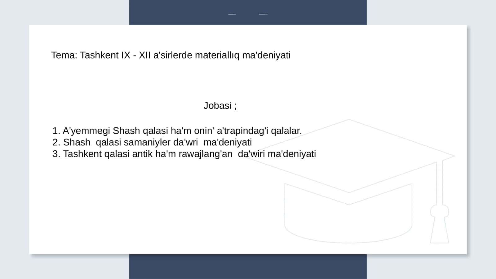 Tashkent IX - XII a'sirlerde materiallıq ma'deniyati