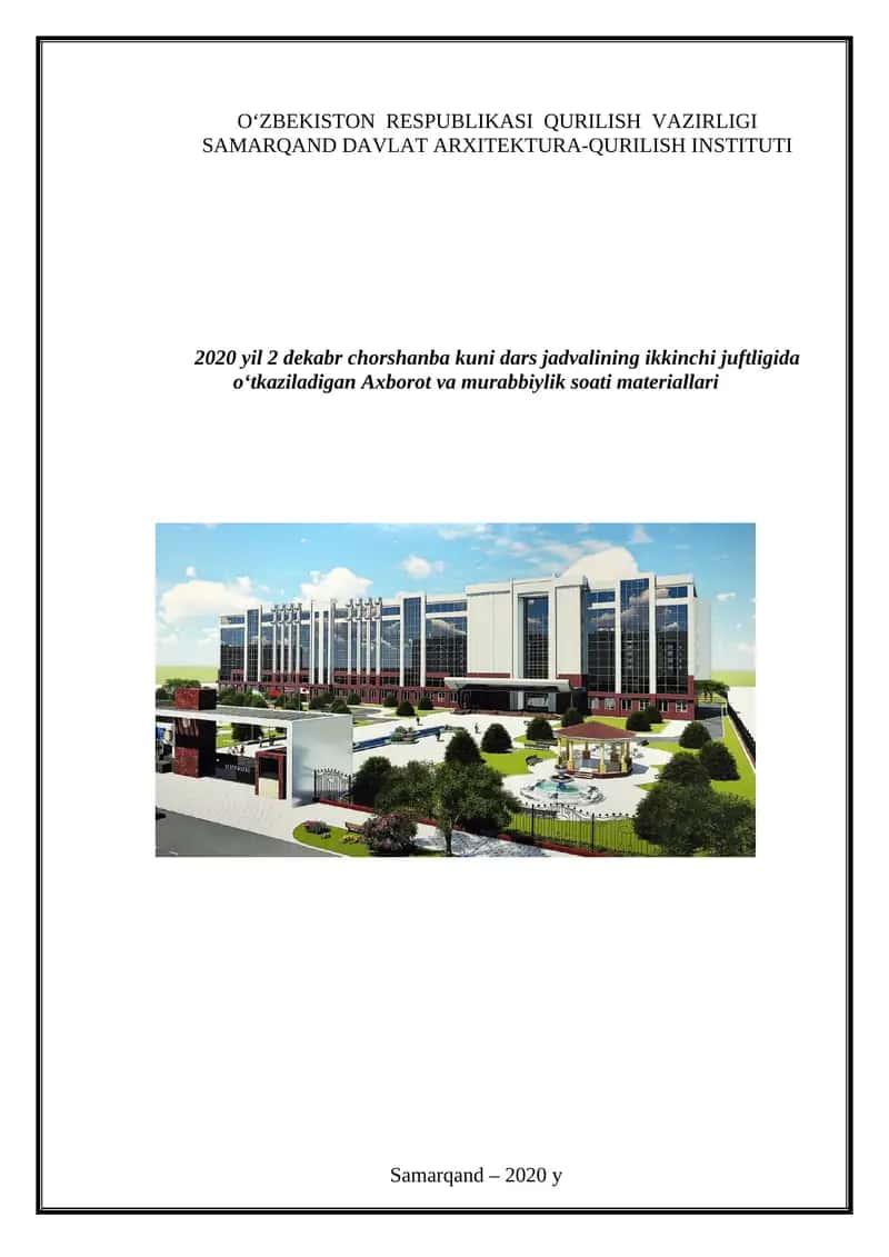 O‘ZBEKISTON RESPUBLIKASIDAGI IQTISODIY, IJTIMOIY-SIYOSIY VOQEALARGA DOIR MA’LUMOTLAR