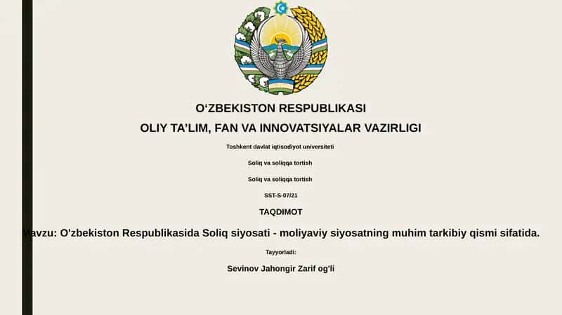 O'zbekiston Respublikasida Soliq siyosati