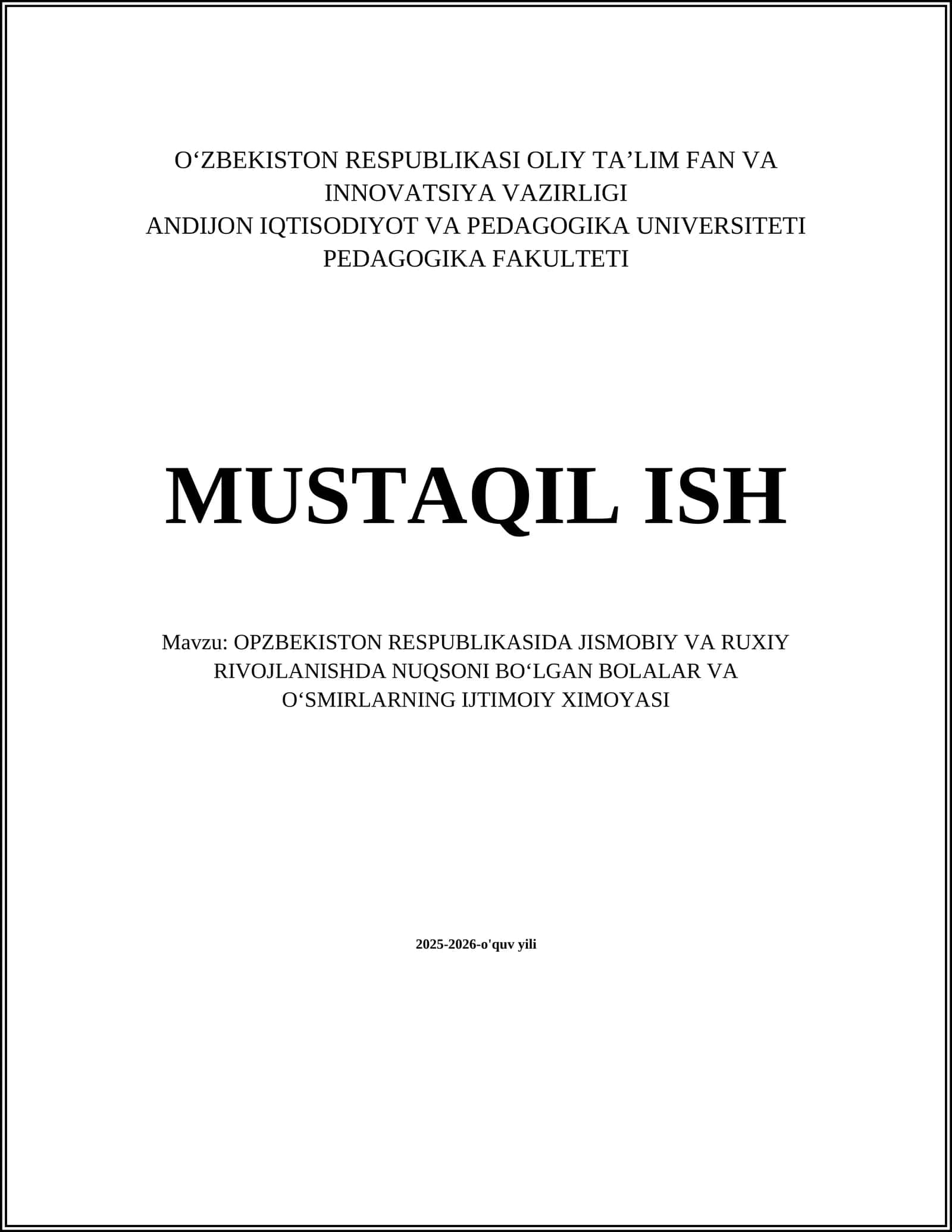 O‘ZBEKISTON RESPUBLIKASI OLIY TA’LIM FAN VA INNOVATSIYA VAZIRLIGI