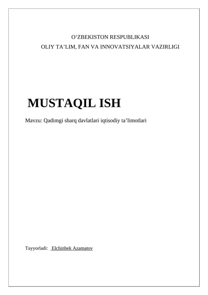 Qadimgi sharq davlatlari iqtisodiy ta’limotlari