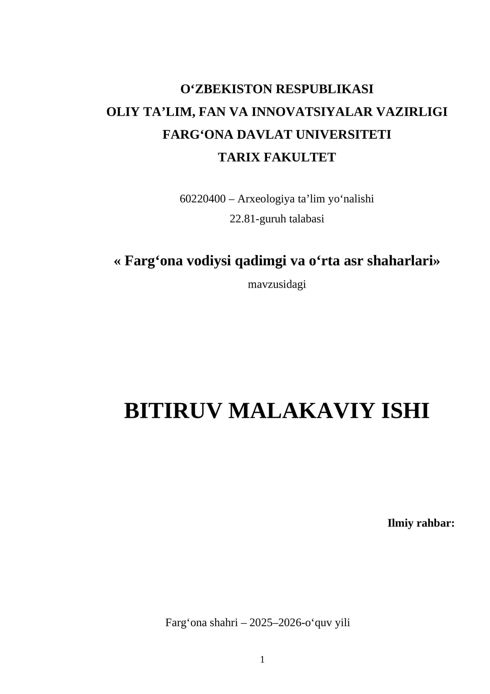 Farg‘ona vodiysi qadimgi va o‘rta asr shaharlari