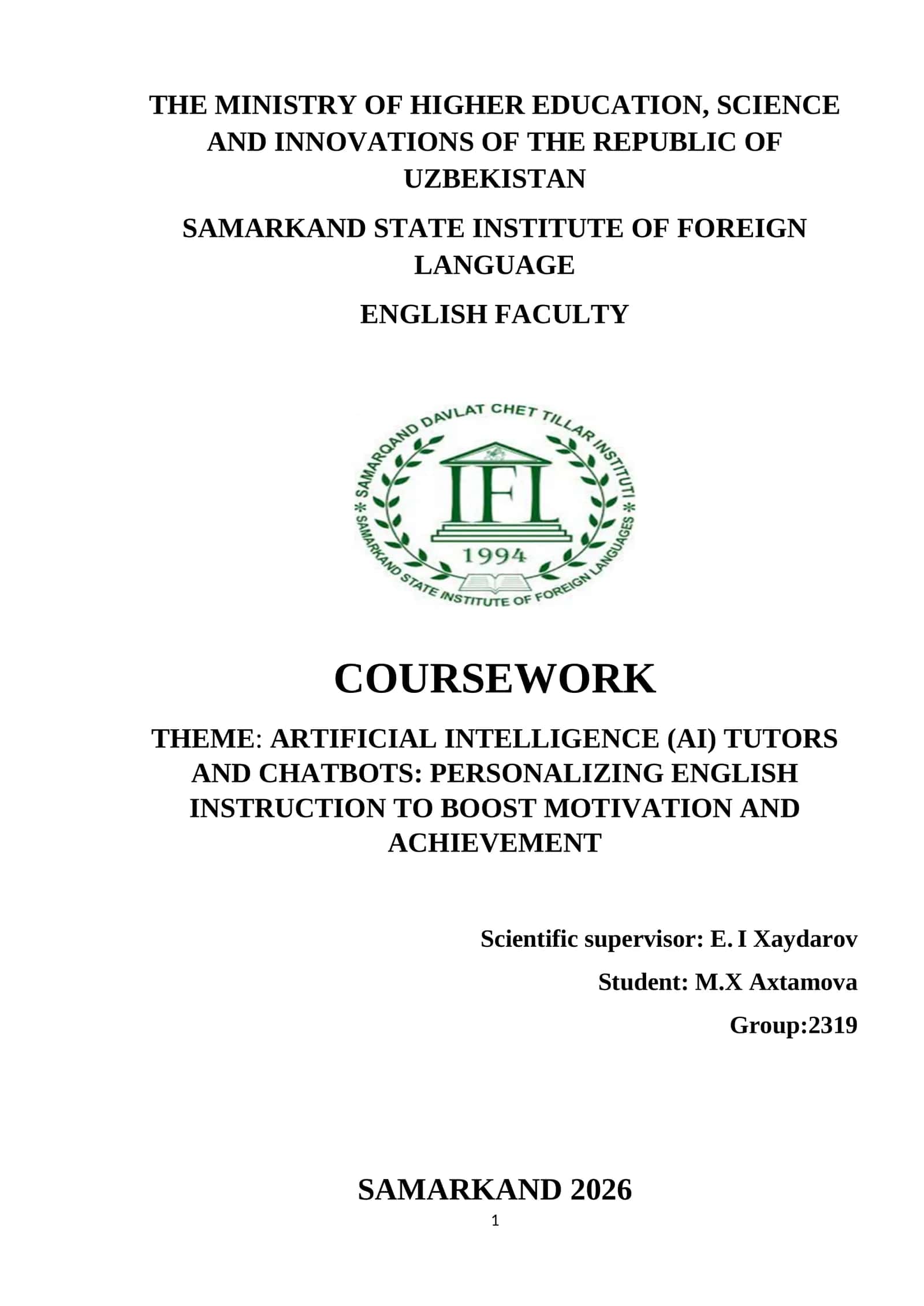 COURSEWORK: ARTIFICIAL INTELLIGENCE (AI) TUTORS AND CHATBOTS