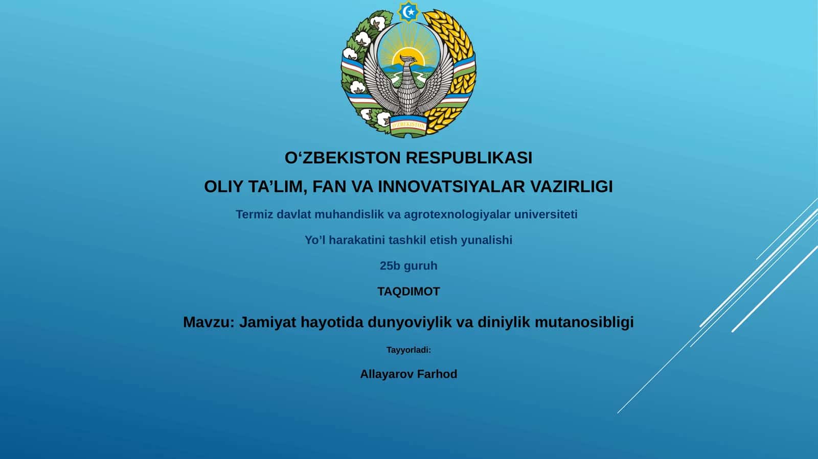 Jamiyat hayotida dunyoviylik va diniylik mutanosibligi