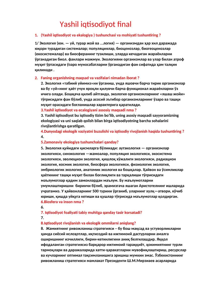 Yashil iqtisodiyot final