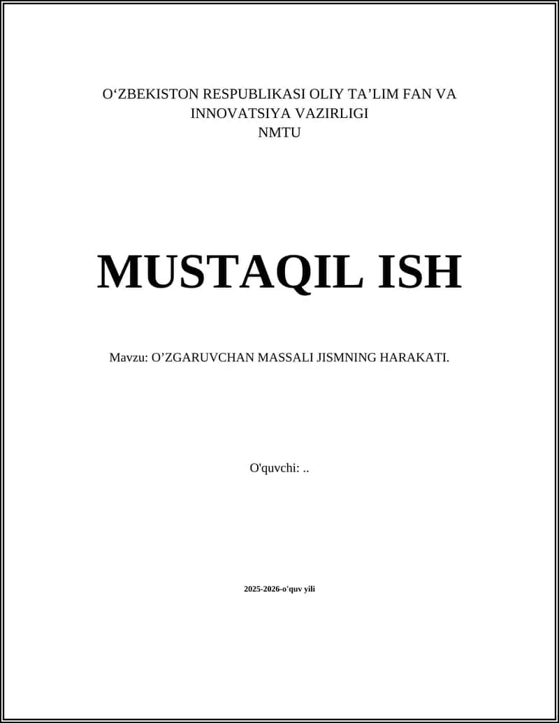 Oʻzgaruvchan massali jismning harakti