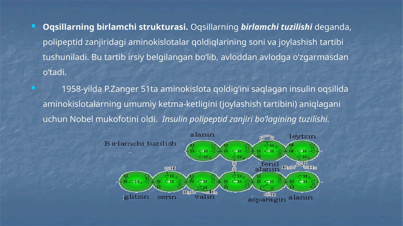 Oqsillarning birlamchi strukturasi