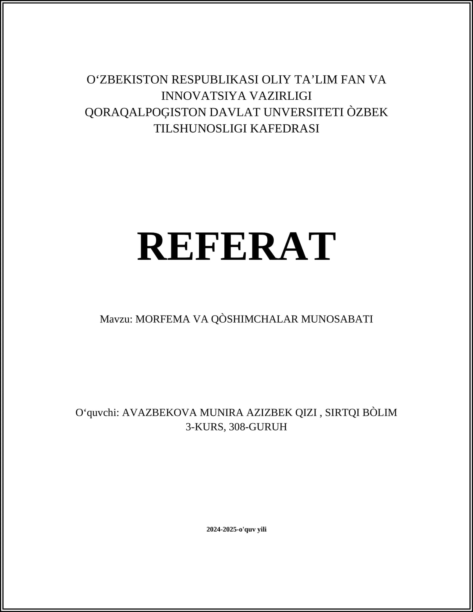 MORFEMA VA QÒSHIMCHALAR MUNOSABATI