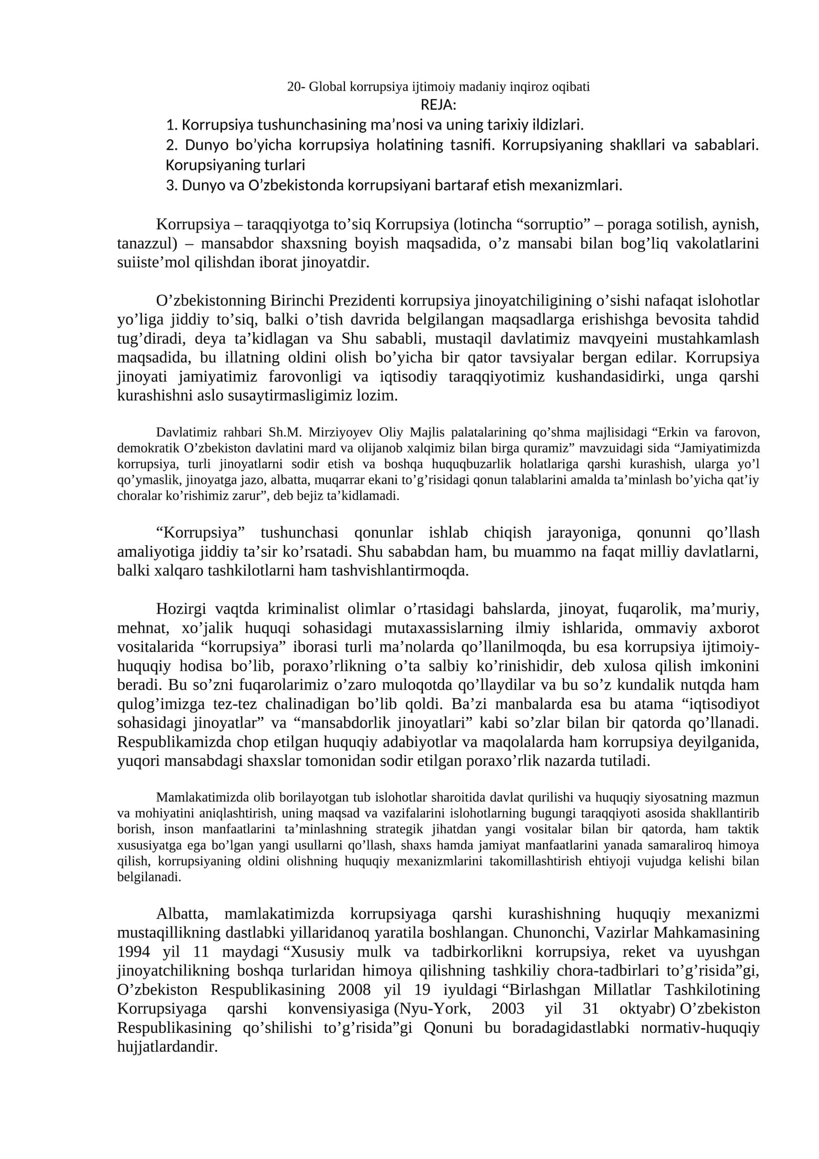 Global korrupsiya ijtimoiy madaniy inqiroz oqibati