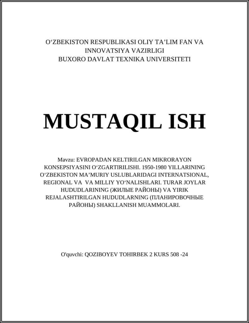 EVROPADAN KELTIRILGAN MIKRORAYON KONSEPSIYASINI O‘ZGARTIRILISHI