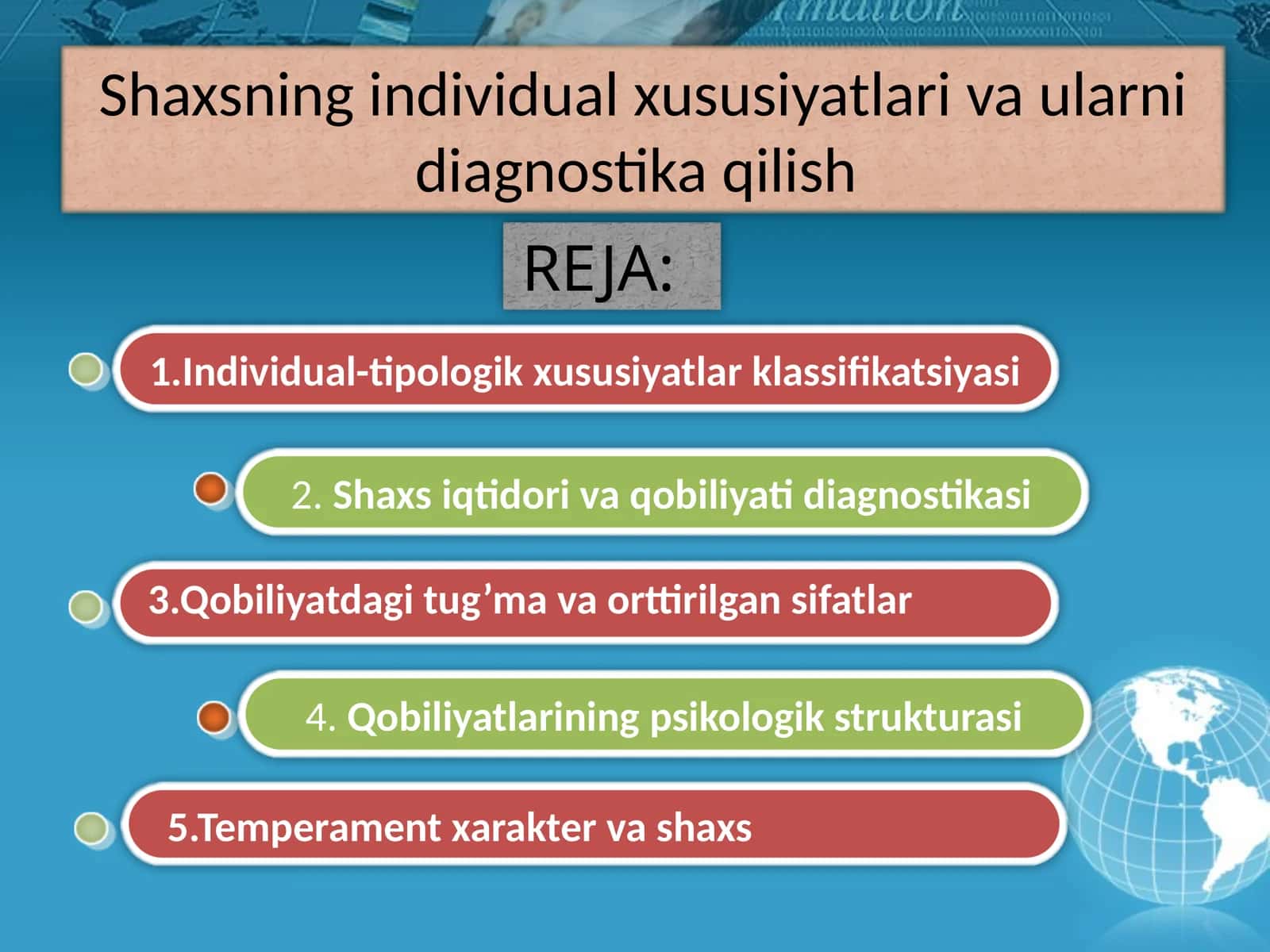Individual xususiyatlari va ularni diagnostik qilish