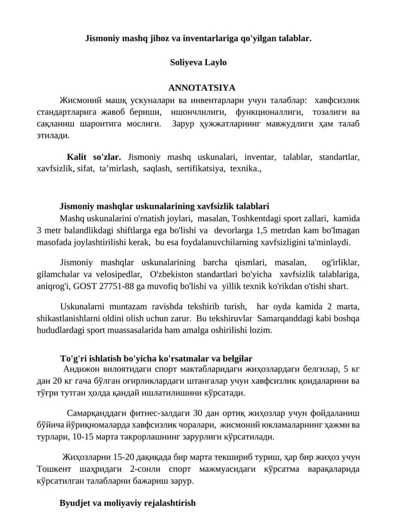 Jismoniy mashq uskunalarining xavfsizlik talablari