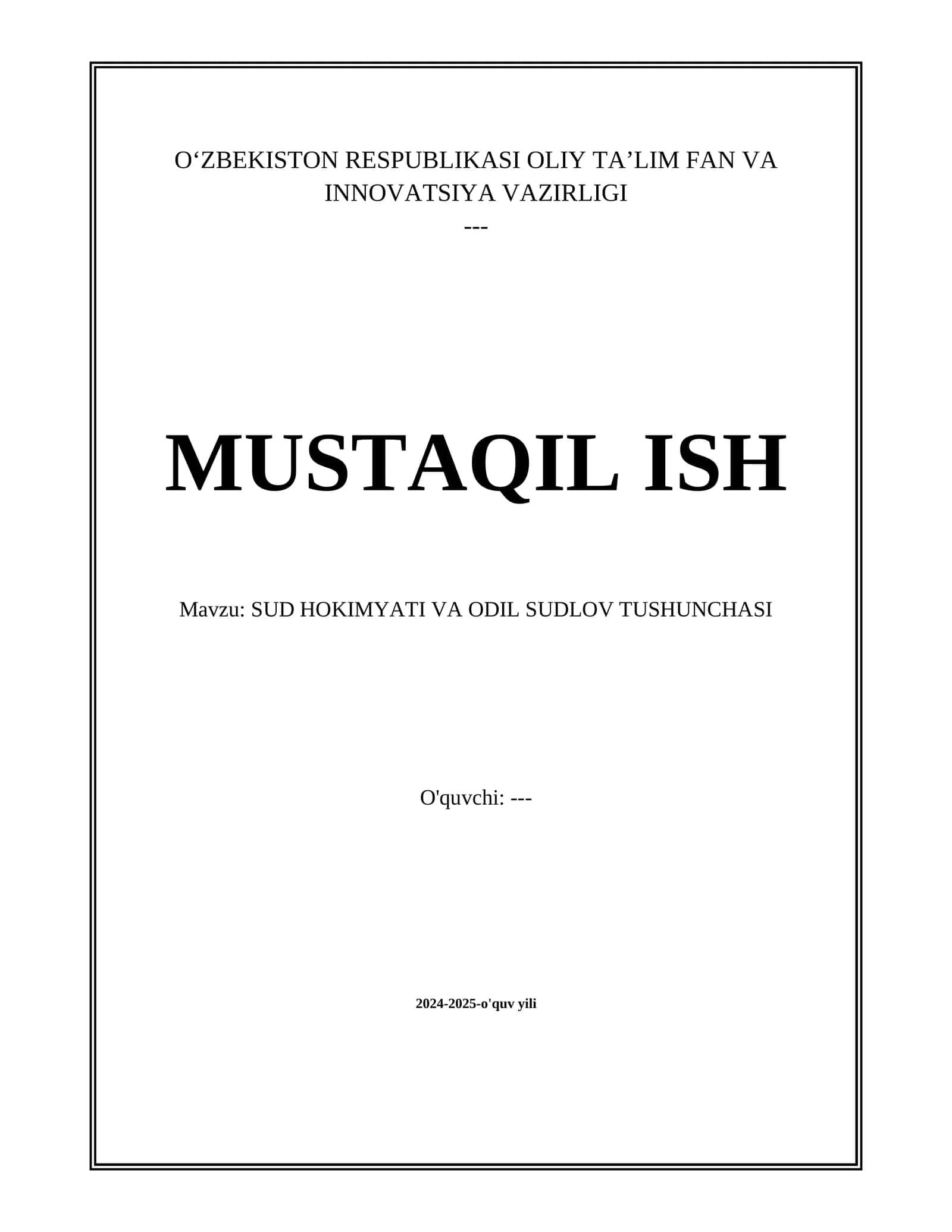 SUD HOKIMYATI VA ODIL SUDLOV TUSHUNCHASI