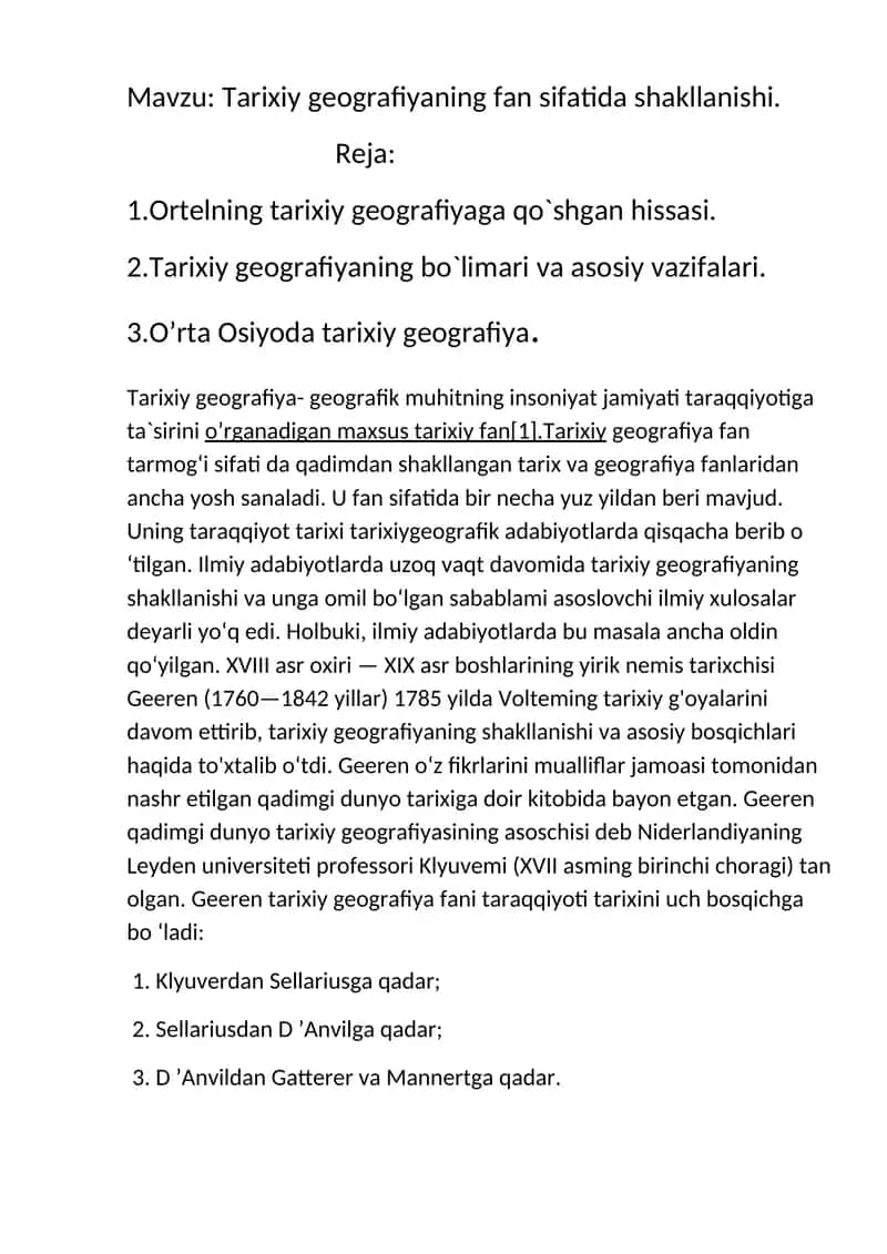 Tarixiy geografiyaning fan sifatida shakllanishi